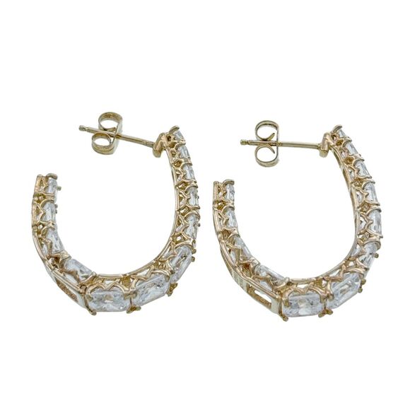 Vintage JD Sterling Silver 925 Gold Tone Cubic Zirconia Hoop Earrings - Picture 3 of 7